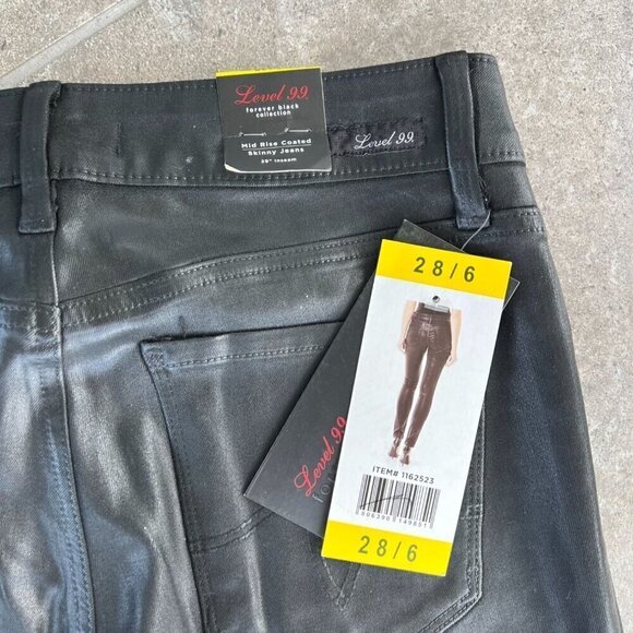 Level 99 NWT Forever Black Collection Mid Rise Coated Skinny Jeans Size 28/6 - Picture 11 of 13